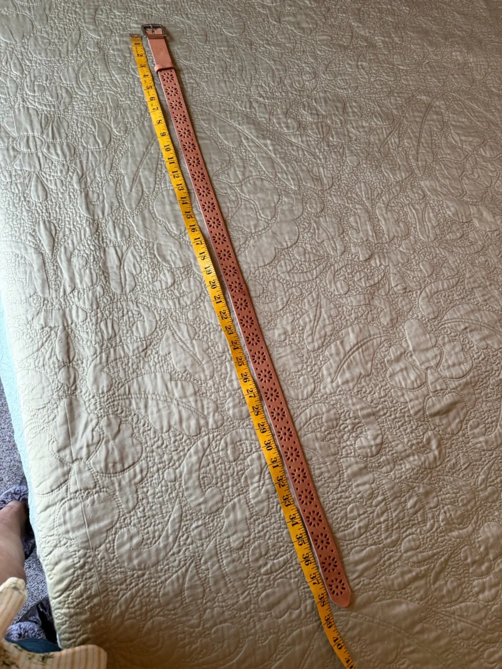 Y2K Floral Perforated Leather Belt Pink Cognac Boho Cottagecore Western